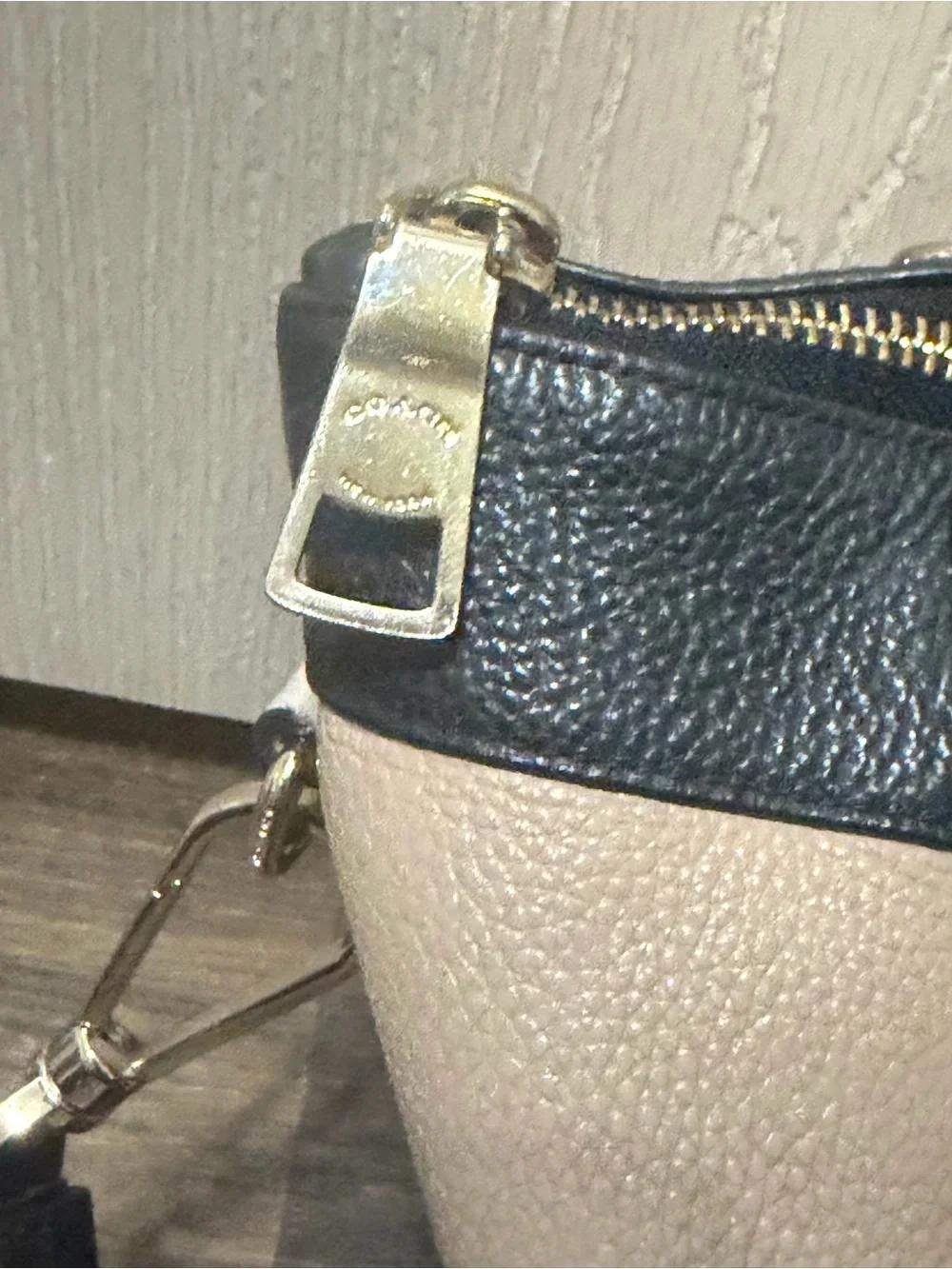 Coach Two-Tone Pebble Leather Shoulder Bag - Beige and Black